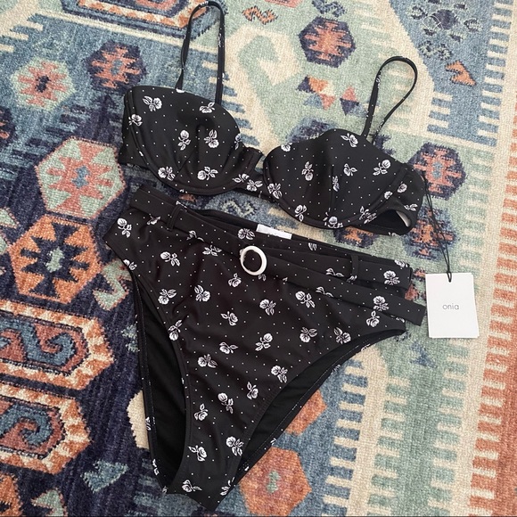New Onia High Rise Floral Bikini Set in Black - Picture 3 of 11